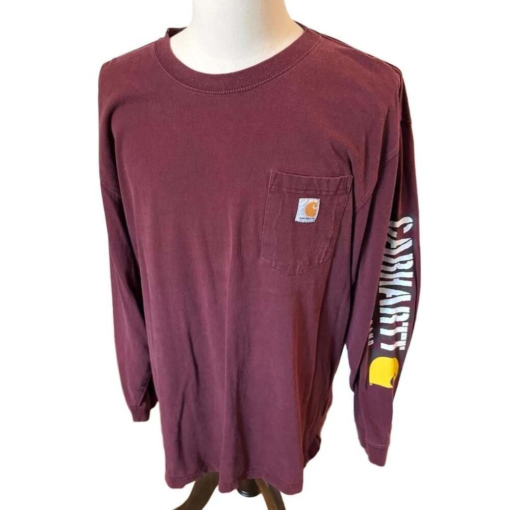 Carhartt Long Sleeve Pocket T-Shirt Size XL Maroon Original Fit Workwear